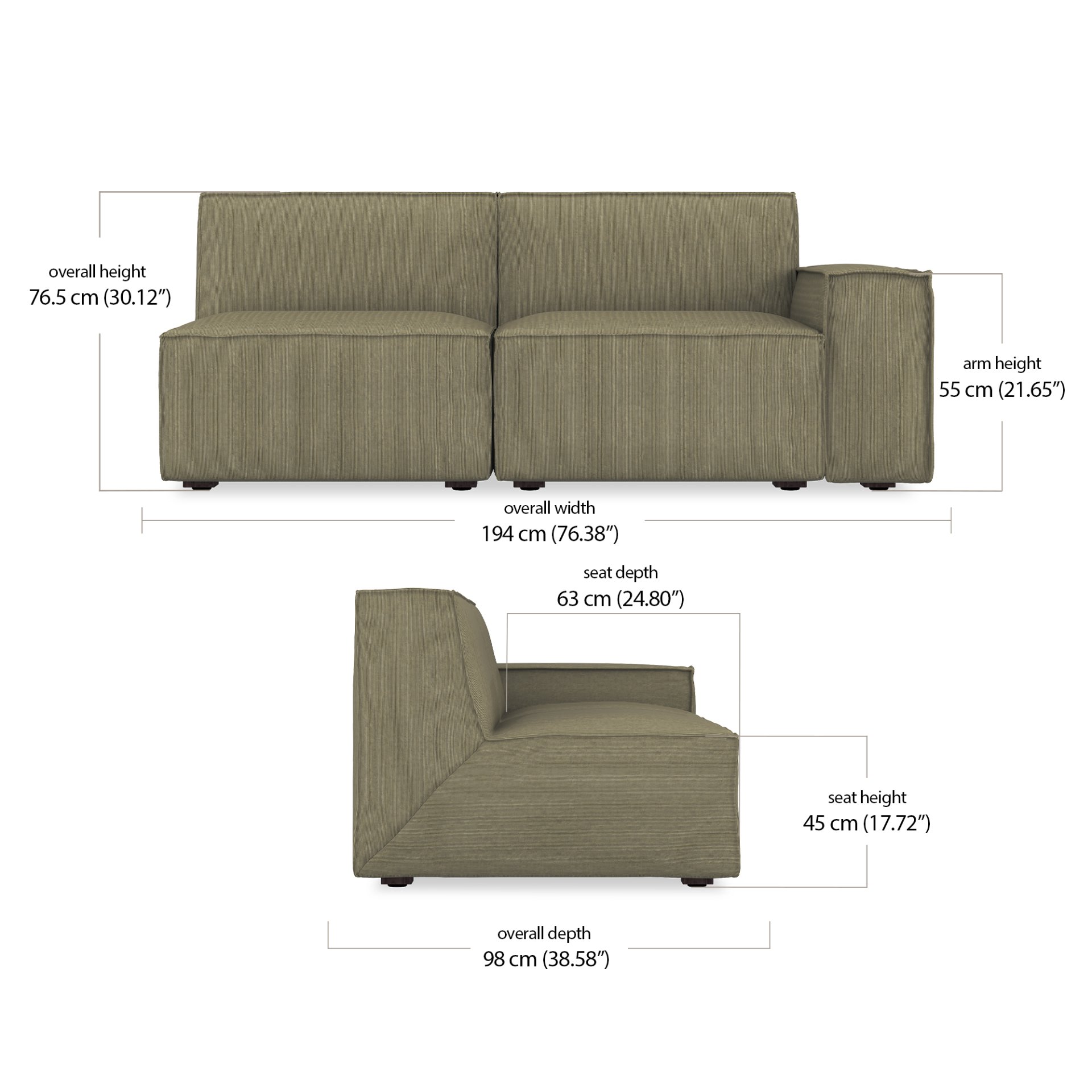 Martha Modular 2 Seater Sofa dimensions