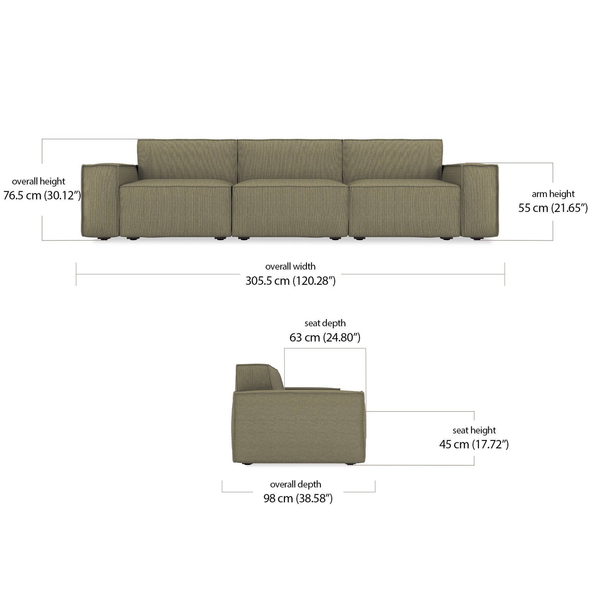 Martha 3 Seater Sofa dimensions