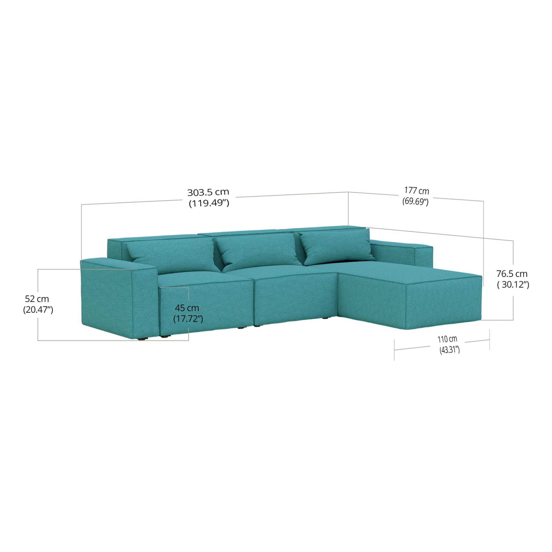 Martha 3 Seater With Chaise dimensions