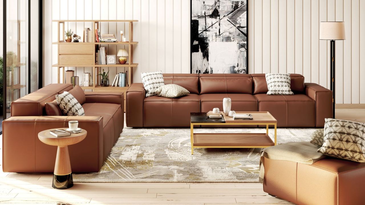 Martha Ottoman Leather in a furnished room
