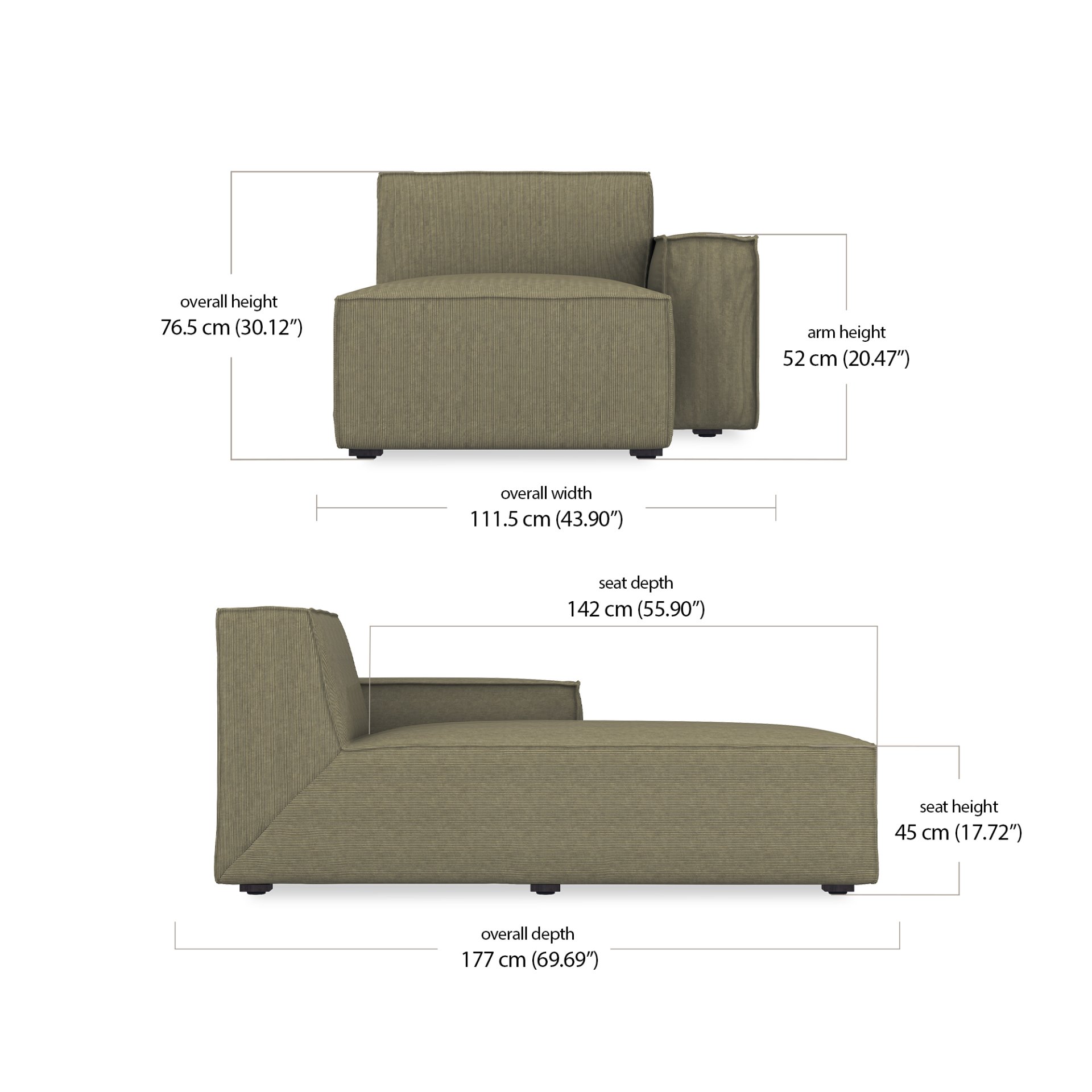 Martha Modular Chaise dimensions