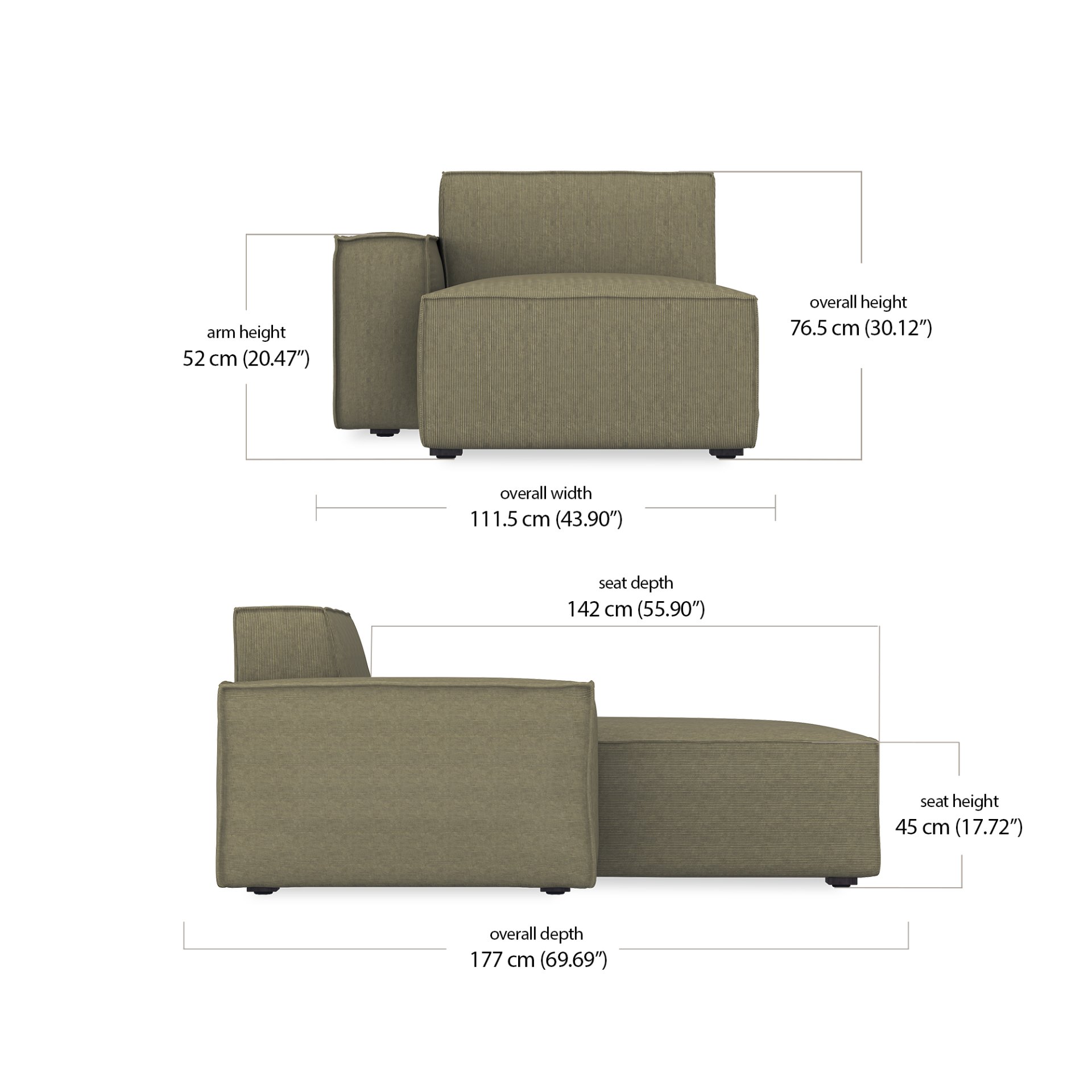 Martha Modular Right Chaise dimensions