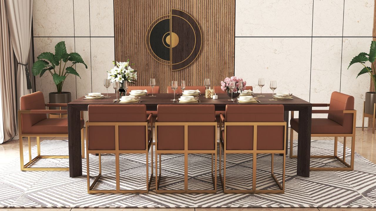 Oana Dining Arm Chair Leather in a furnished room