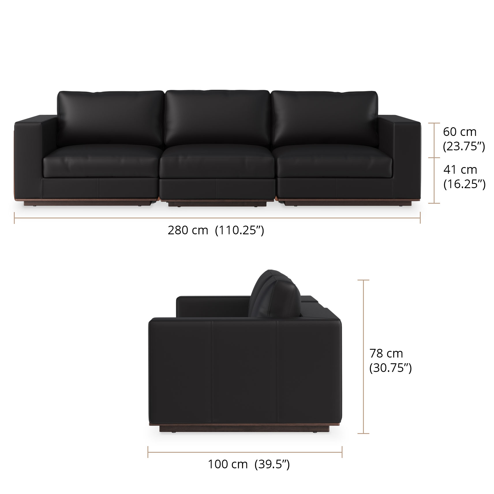 Oburr 3 Seater -Leather dimensions
