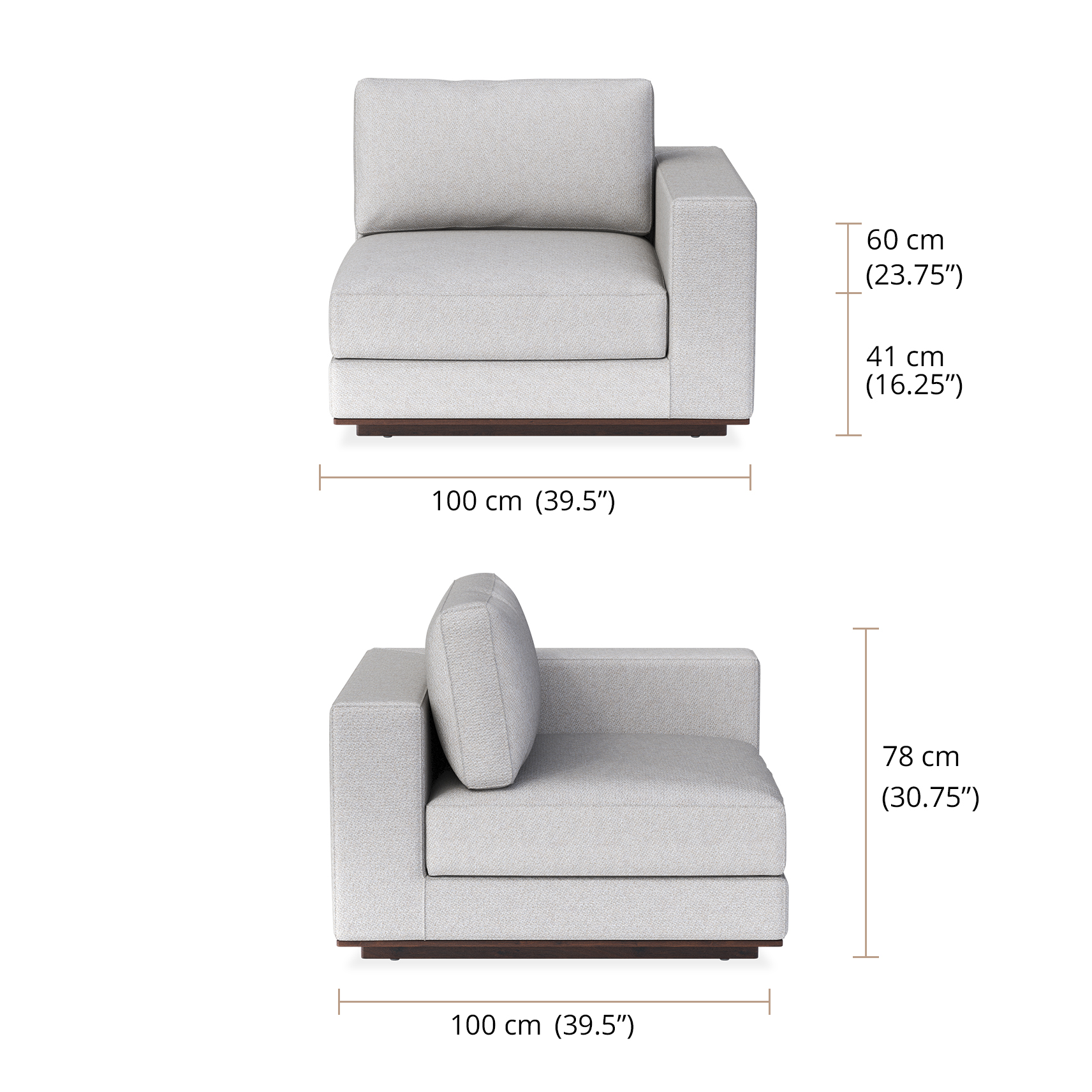 Oburr Side/Corner Modular Sofa dimensions