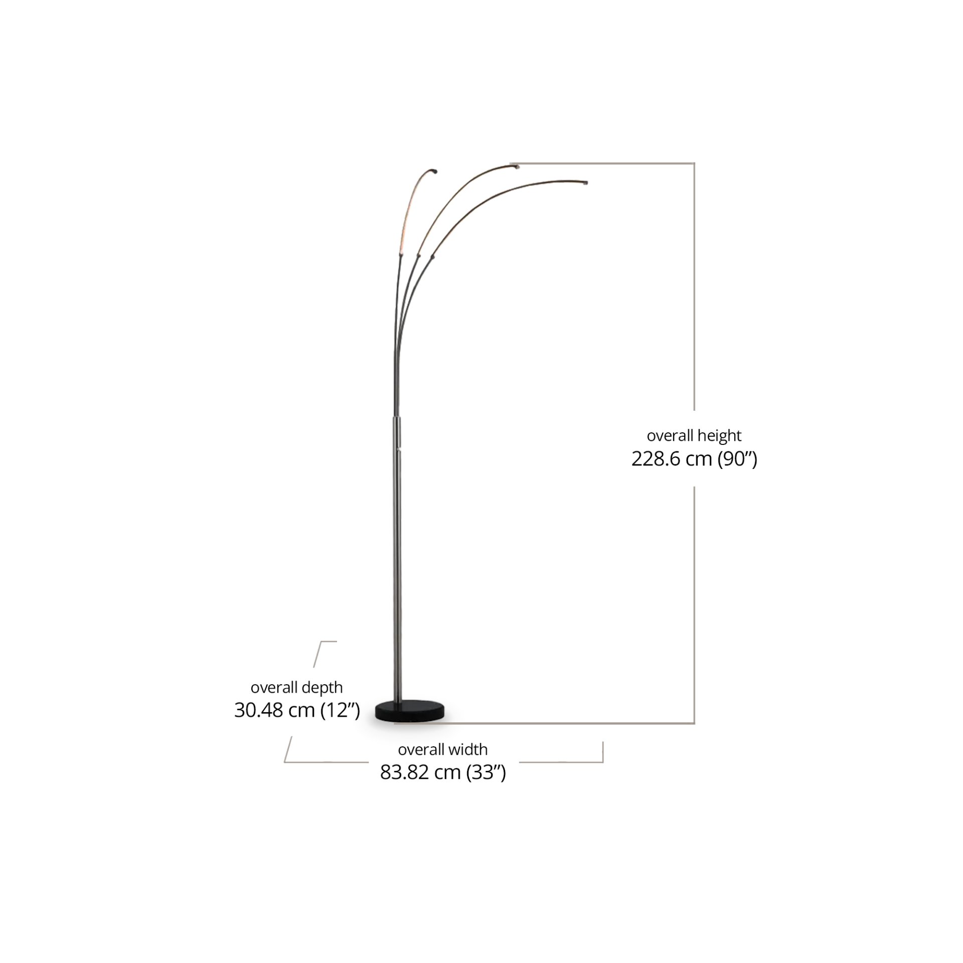 Orion Triple Arms LED Floor Lamp dimensions
