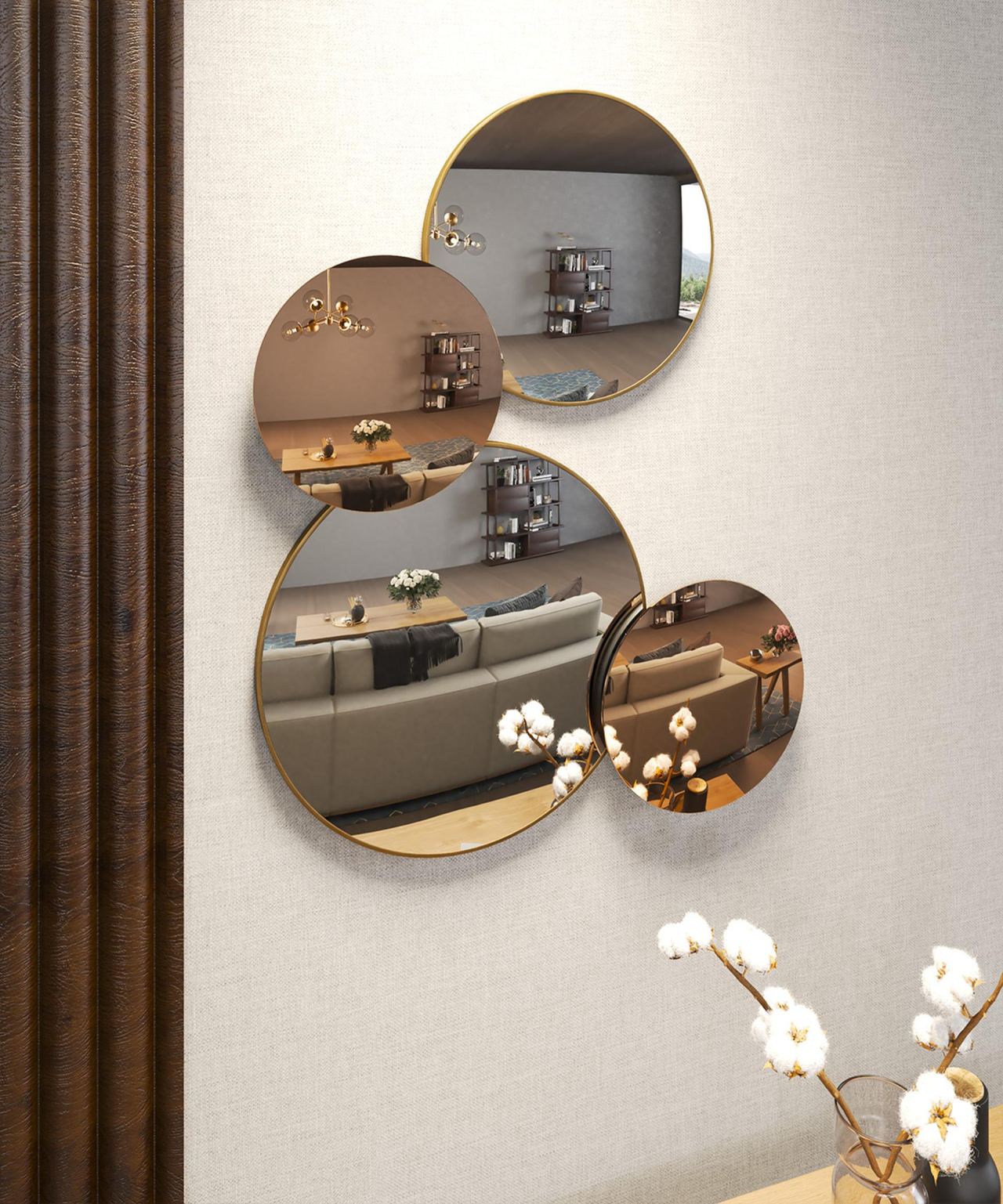 Overlapping  Decor Mirror, in a room