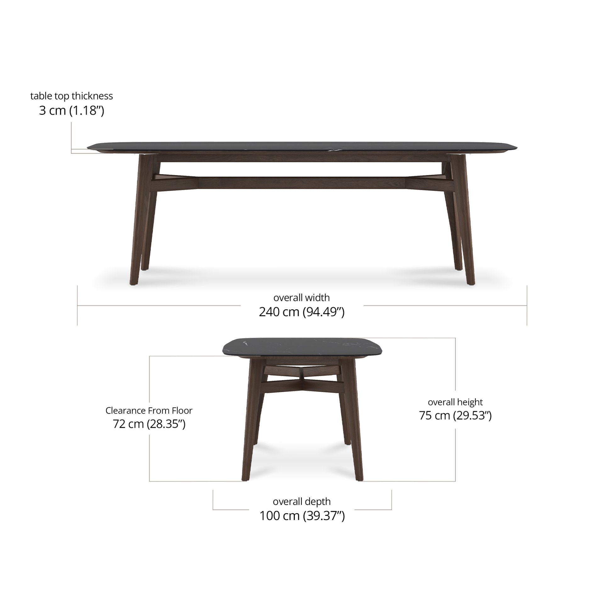 Rafa Recta Dining Table - Sintered Stone dimensions