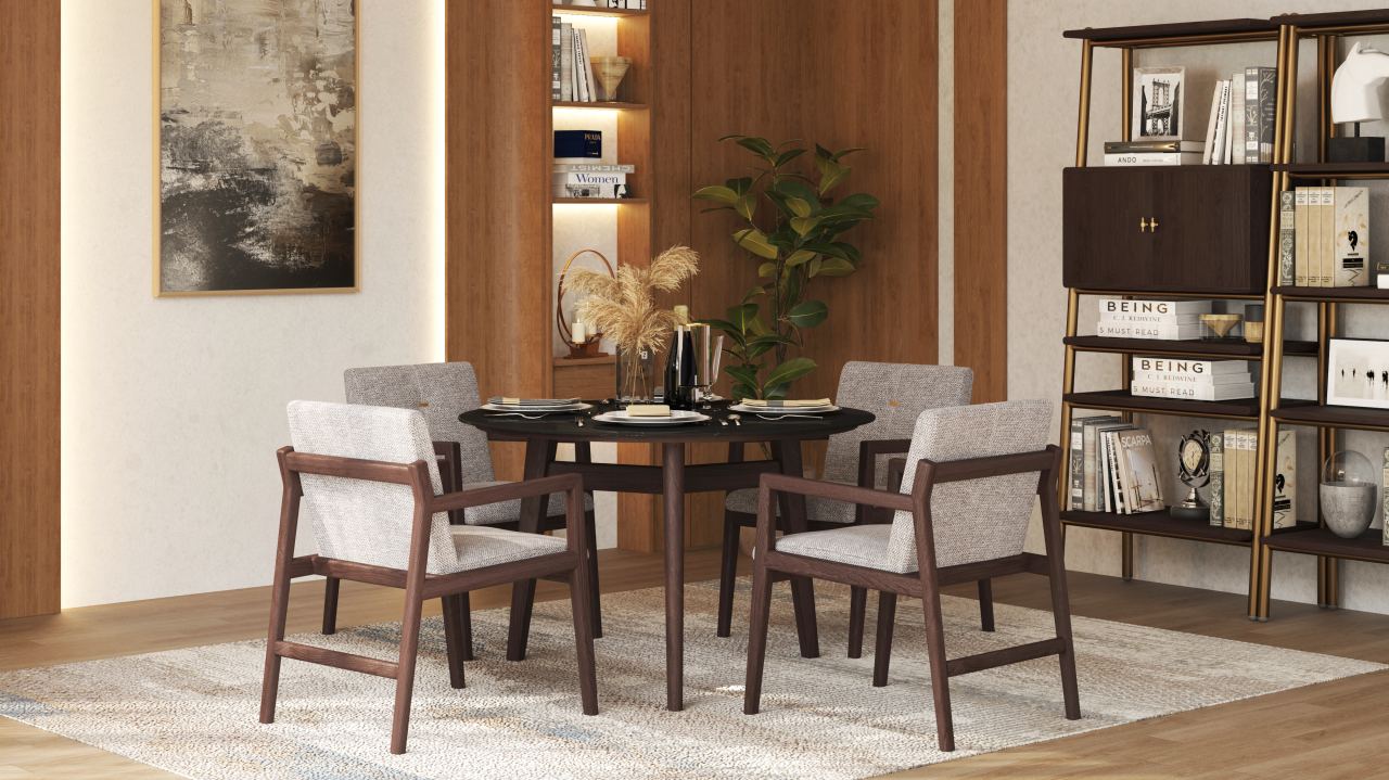 Rafa Round Dining Table - Sintered Stone in a furnished room