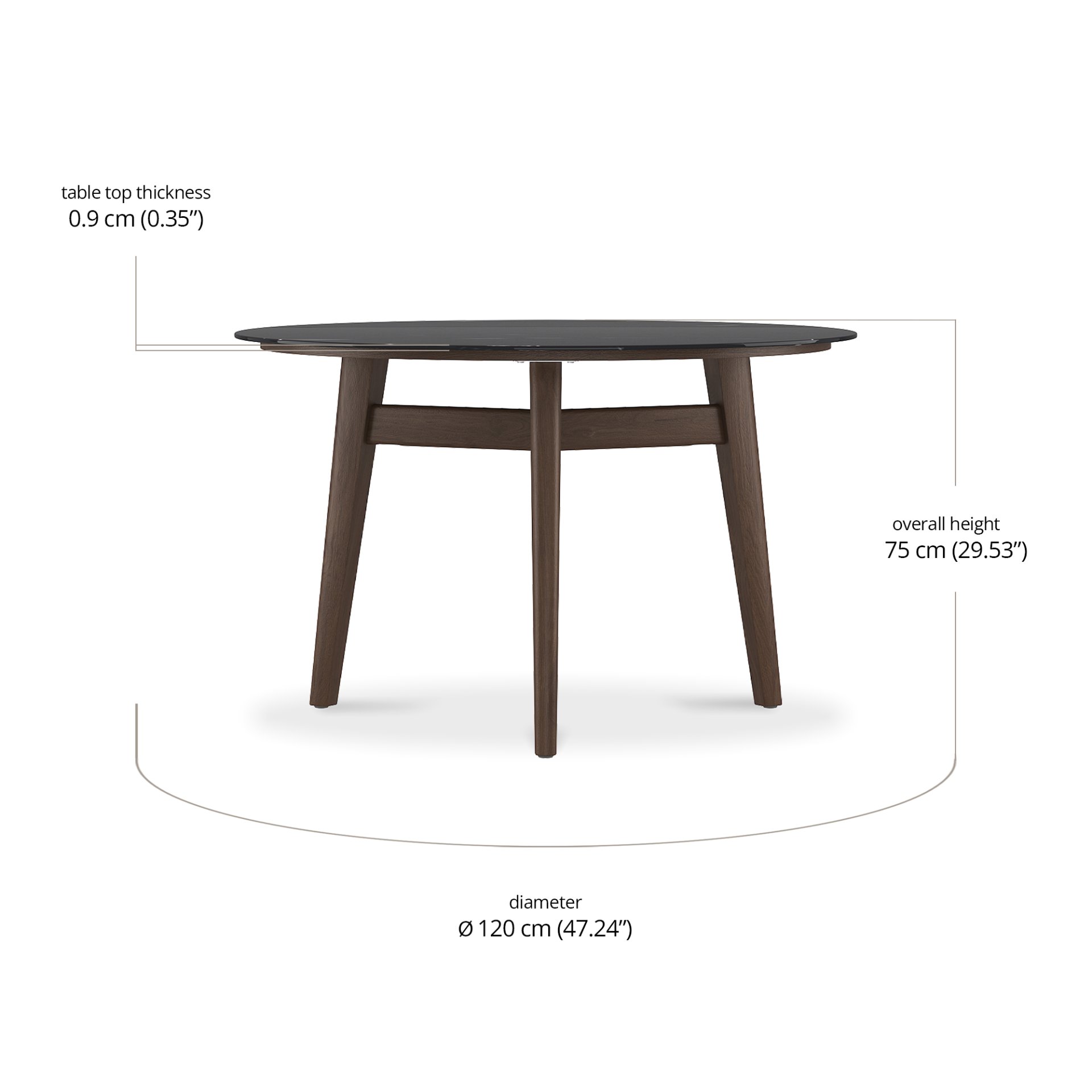Rafa Round Dining Table - Sintered Stone dimensions