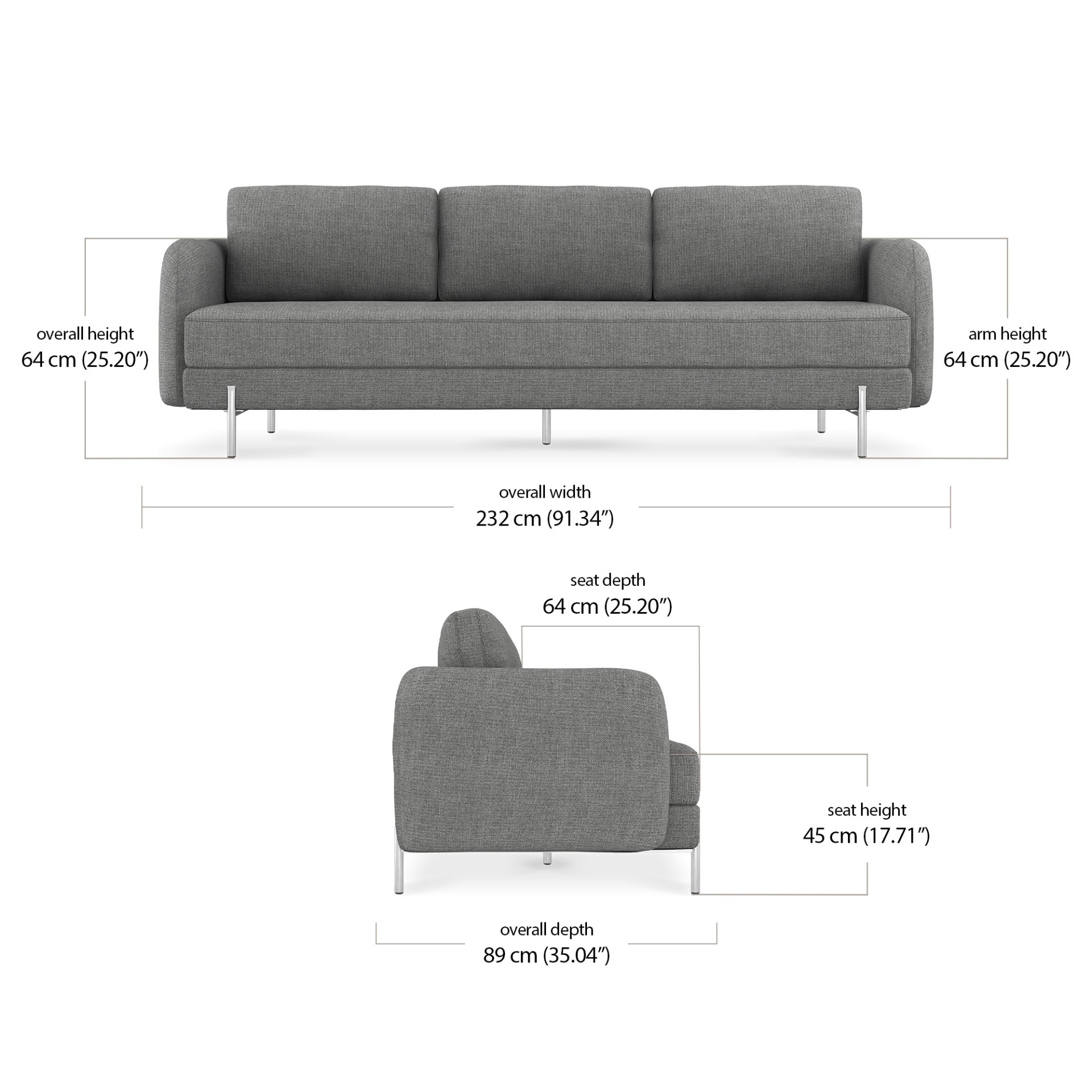Saga 3 Seater dimensions