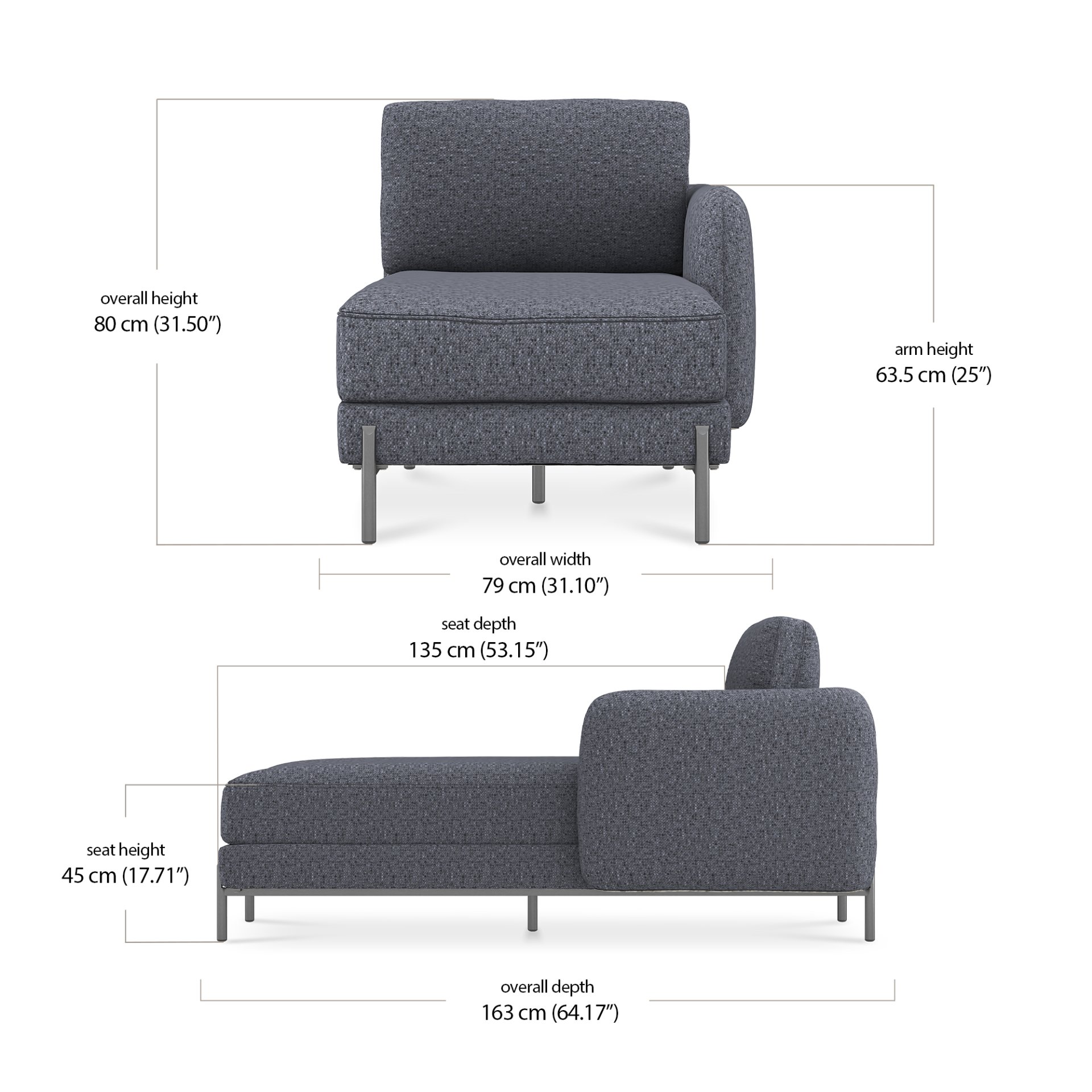 Saga Chaise dimensions