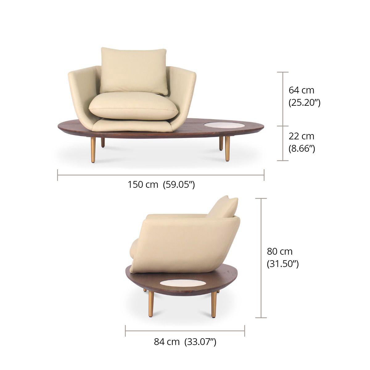 Tabir Lounge Chair Left -Leather dimensions