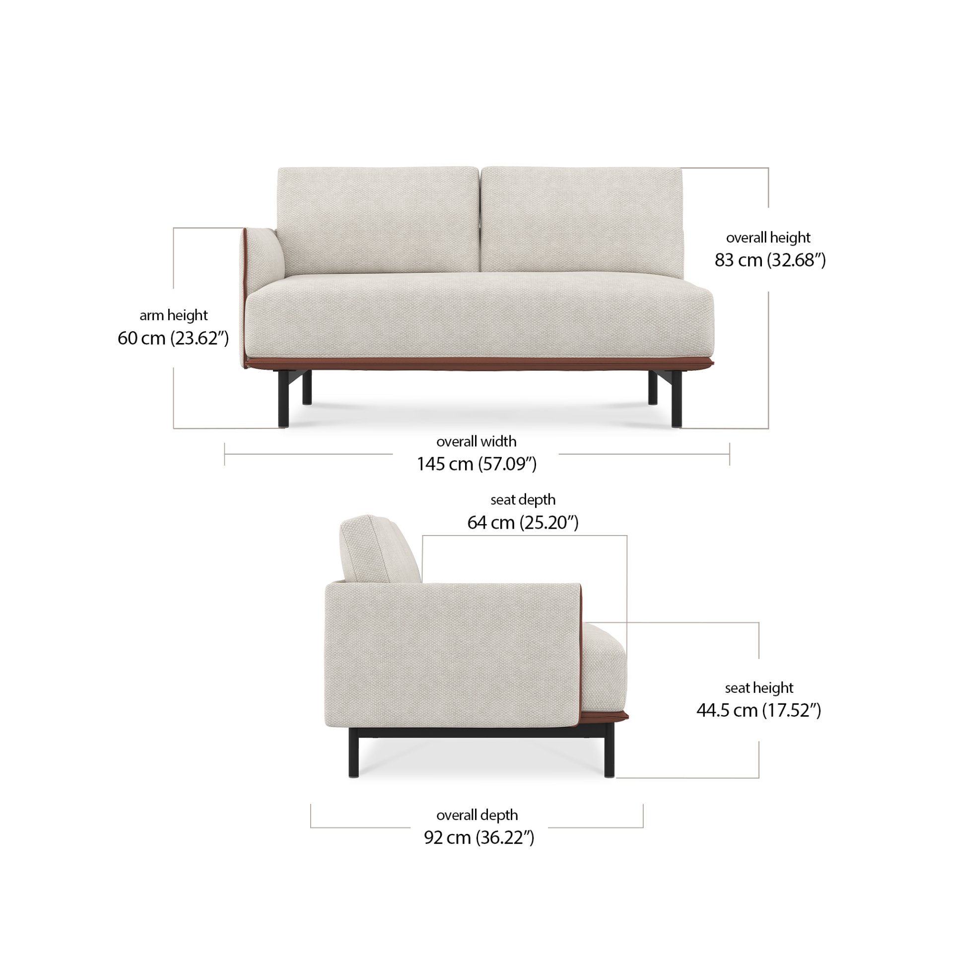 Villas 2 Seater Right Module dimensions