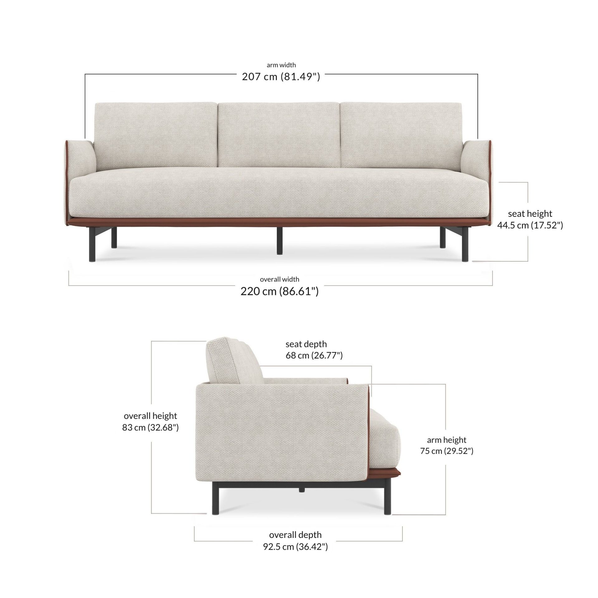 Villas 3 Seater dimensions