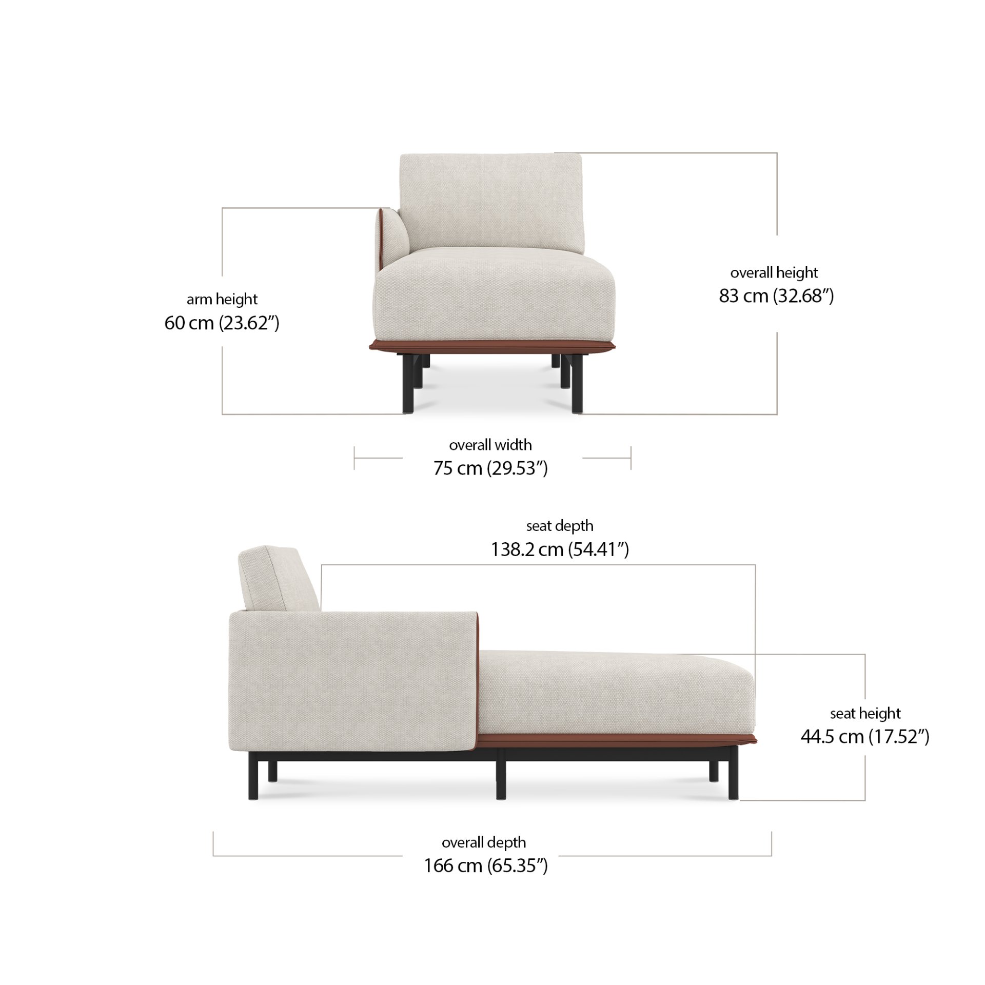 Villas Right Chaise dimensions