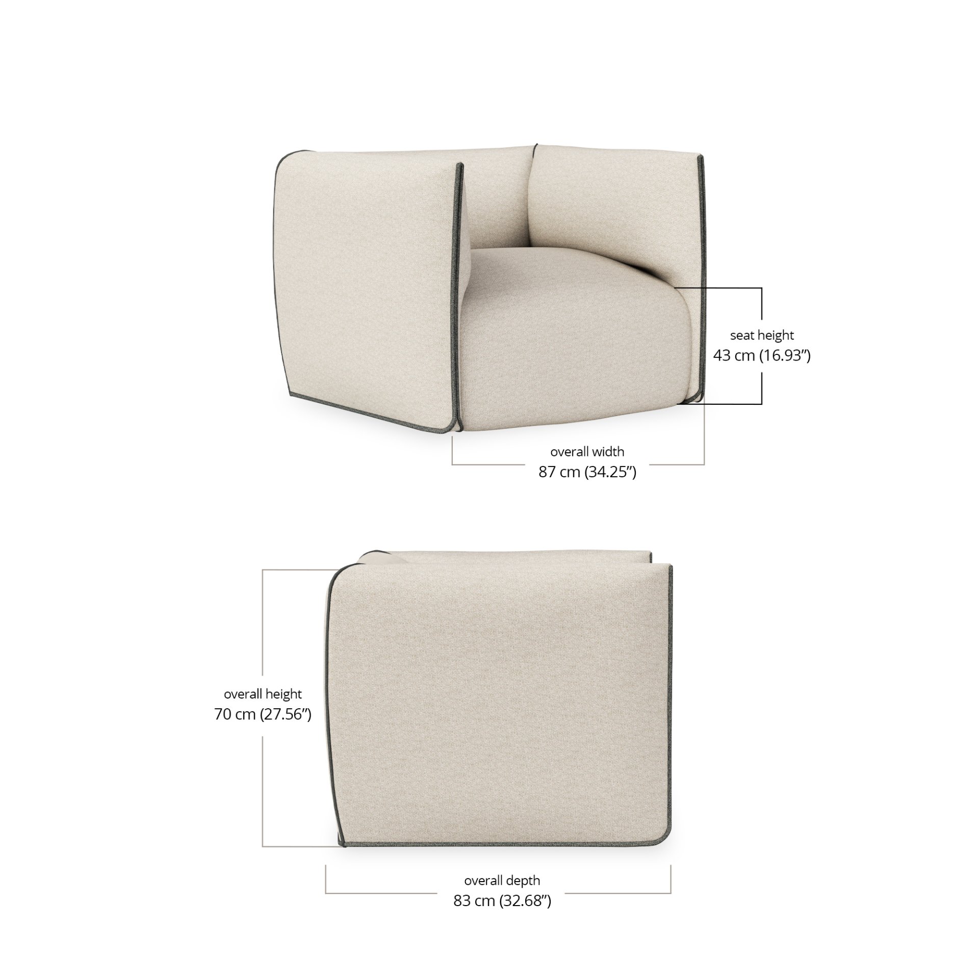 Yola Armchair dimensions