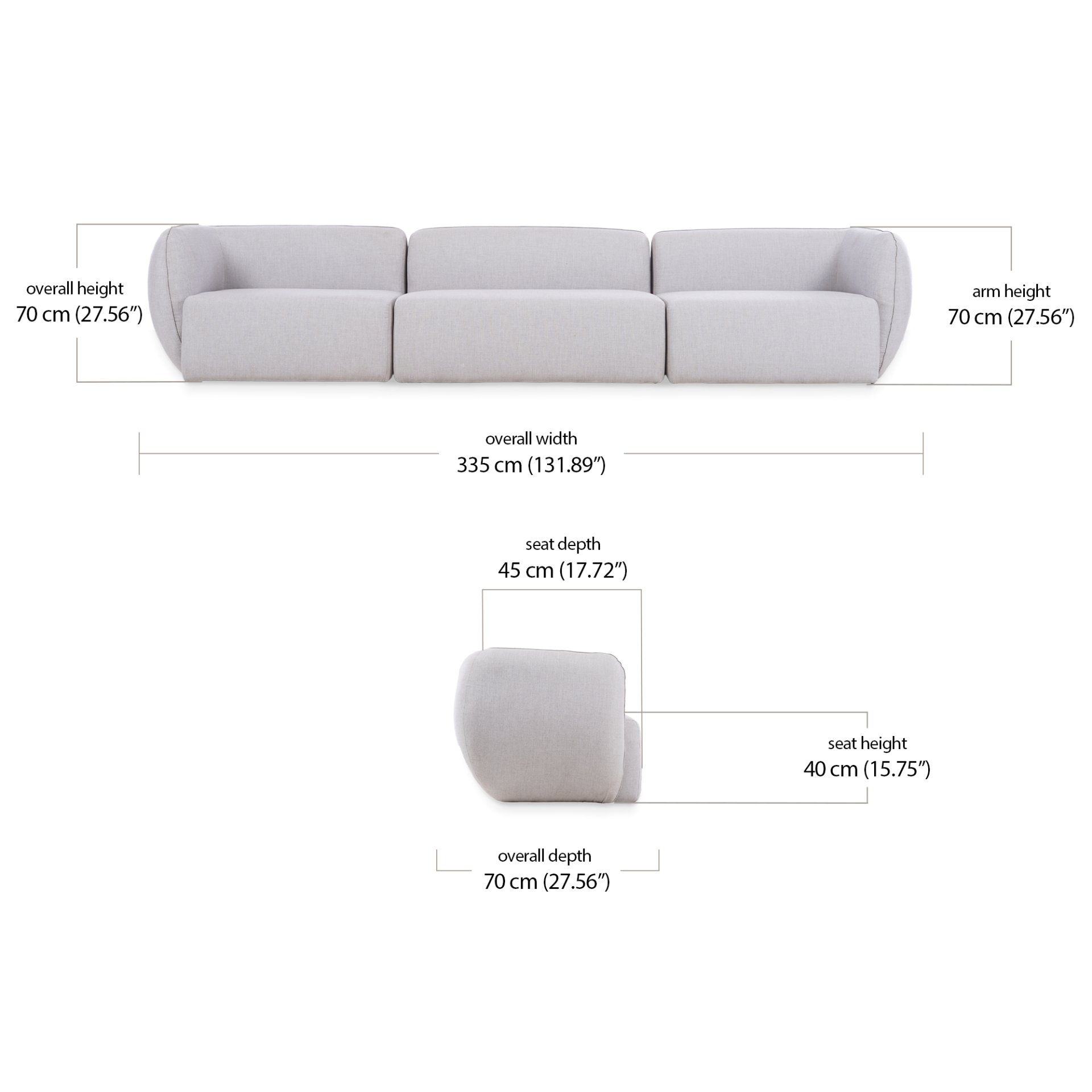 Mia Modular 3 Seater dimensions