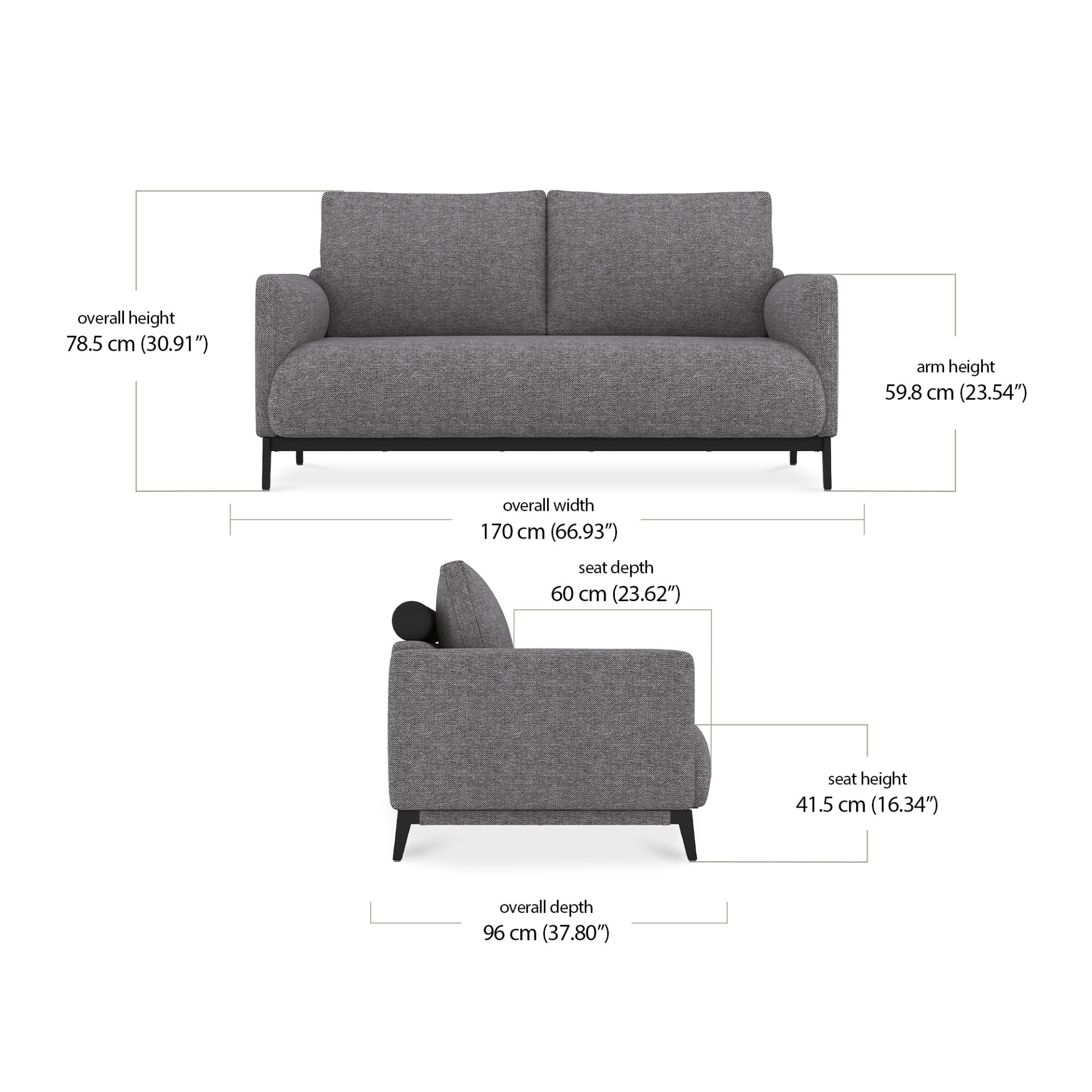Zane 2 Seater Sofa dimensions