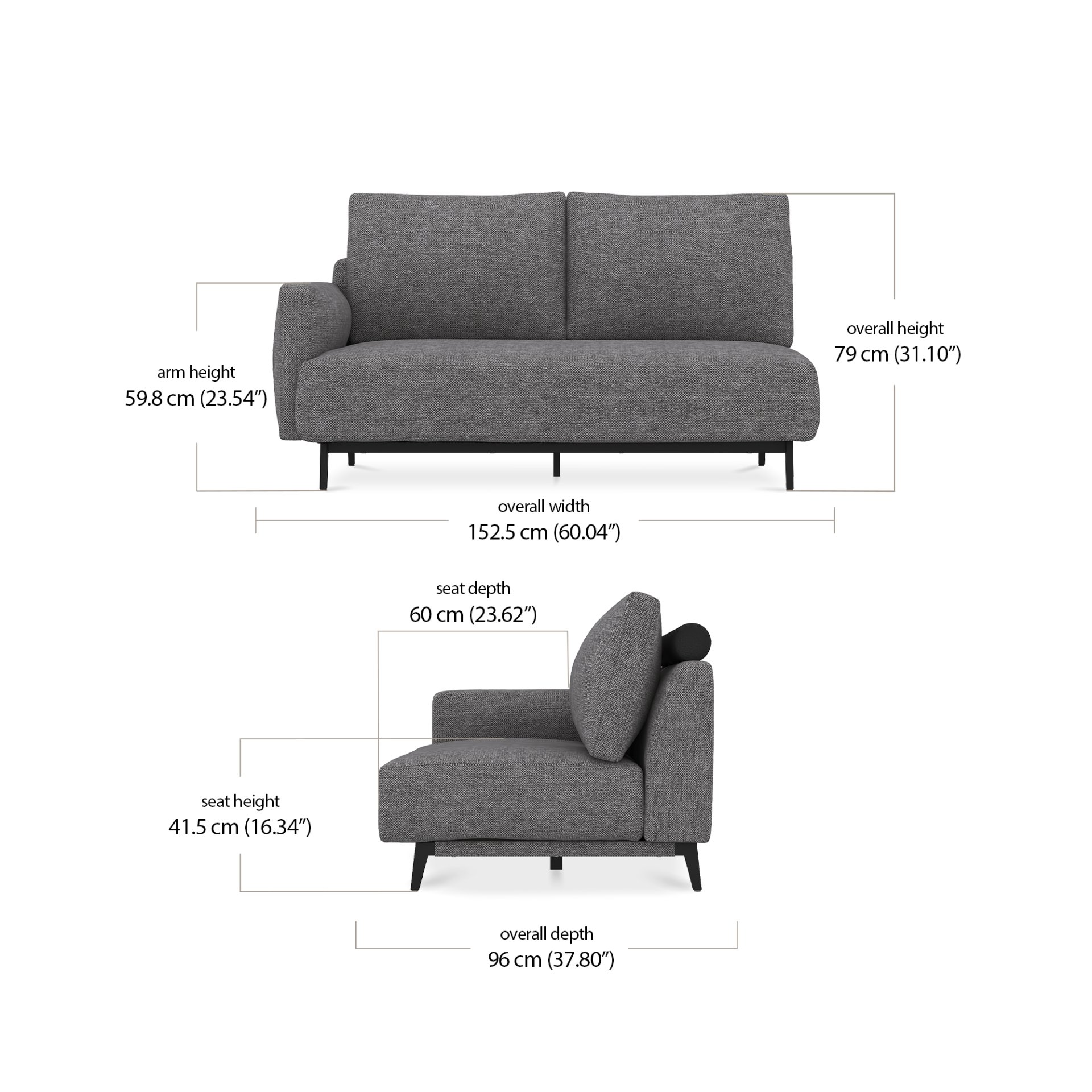 Zane 2 Seater Right Module dimensions