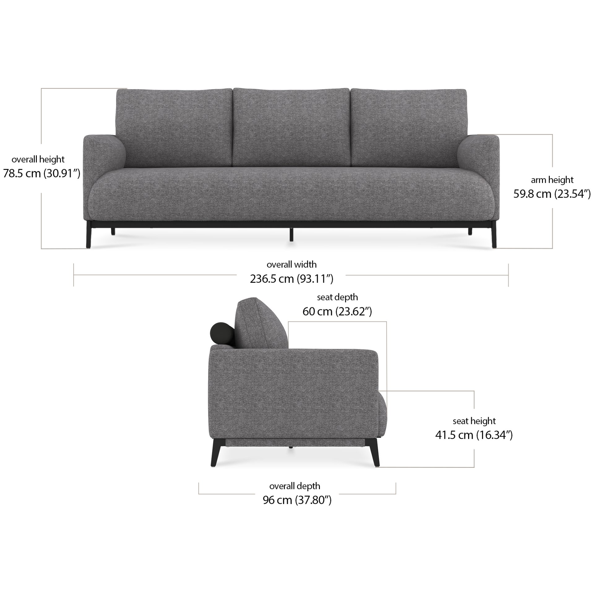 Zane 3 Seater Sofa dimensions