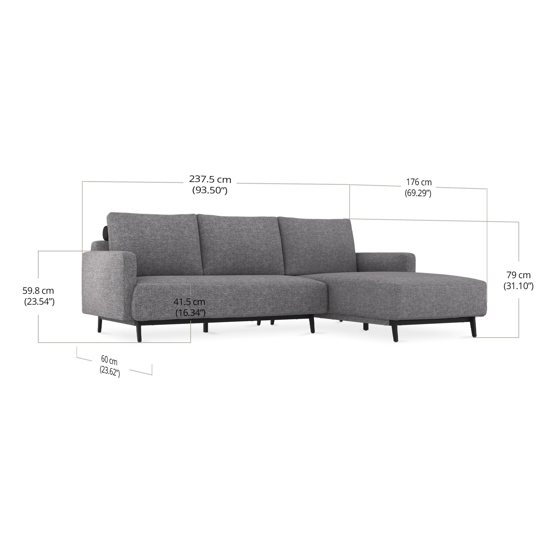 Zane Sofa with Chaise dimensions