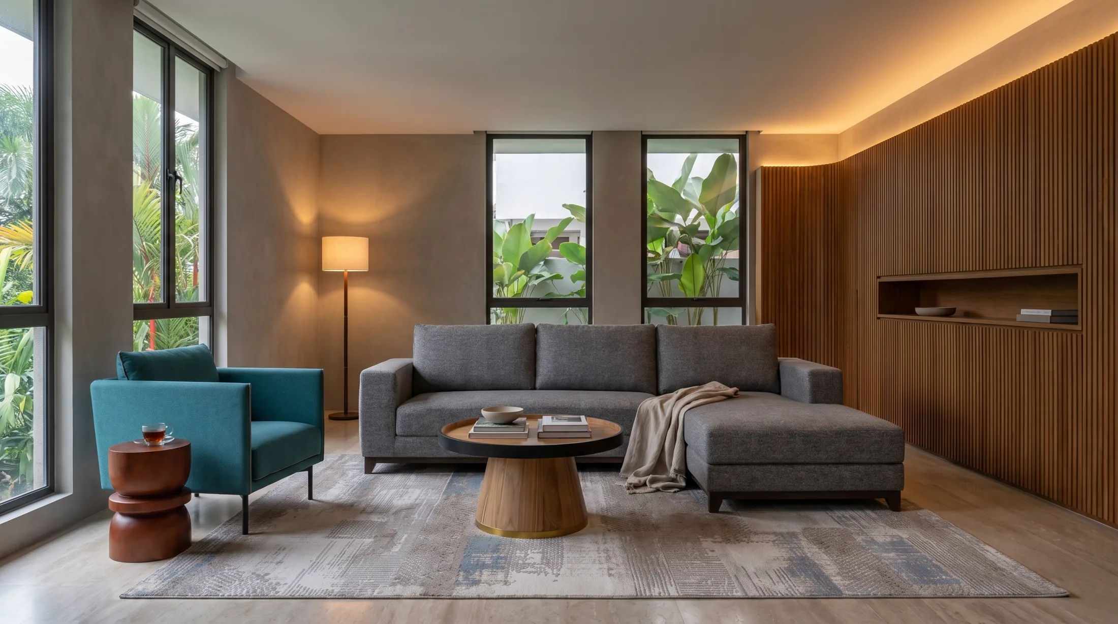 A living room furnished as a complete Dezign District setting