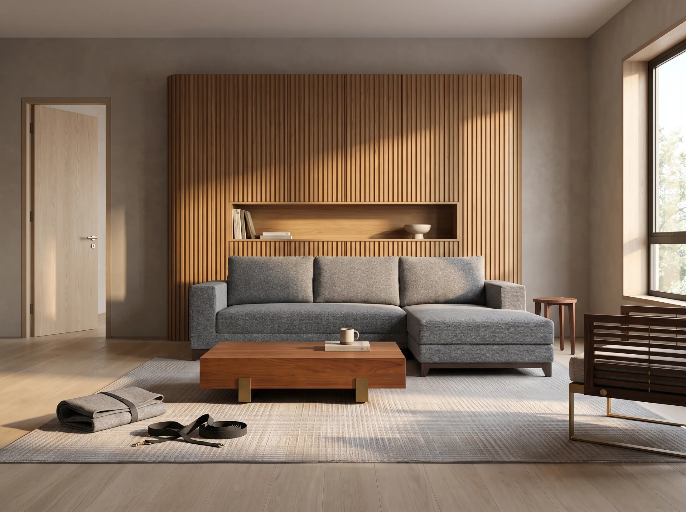 A Dezign District sofa delivered and placed in a finished living room