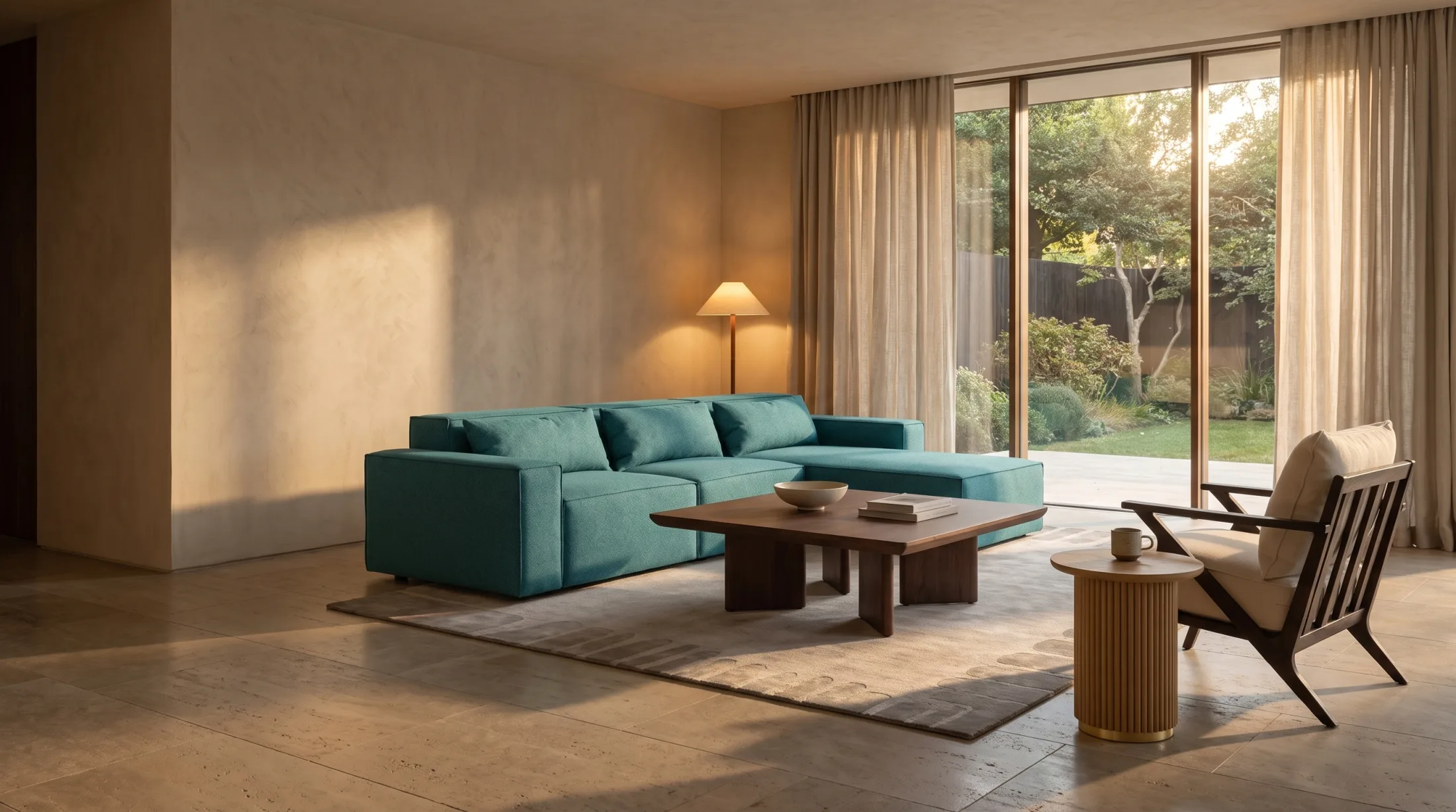 A complete Dezign District living room seen across its architecture