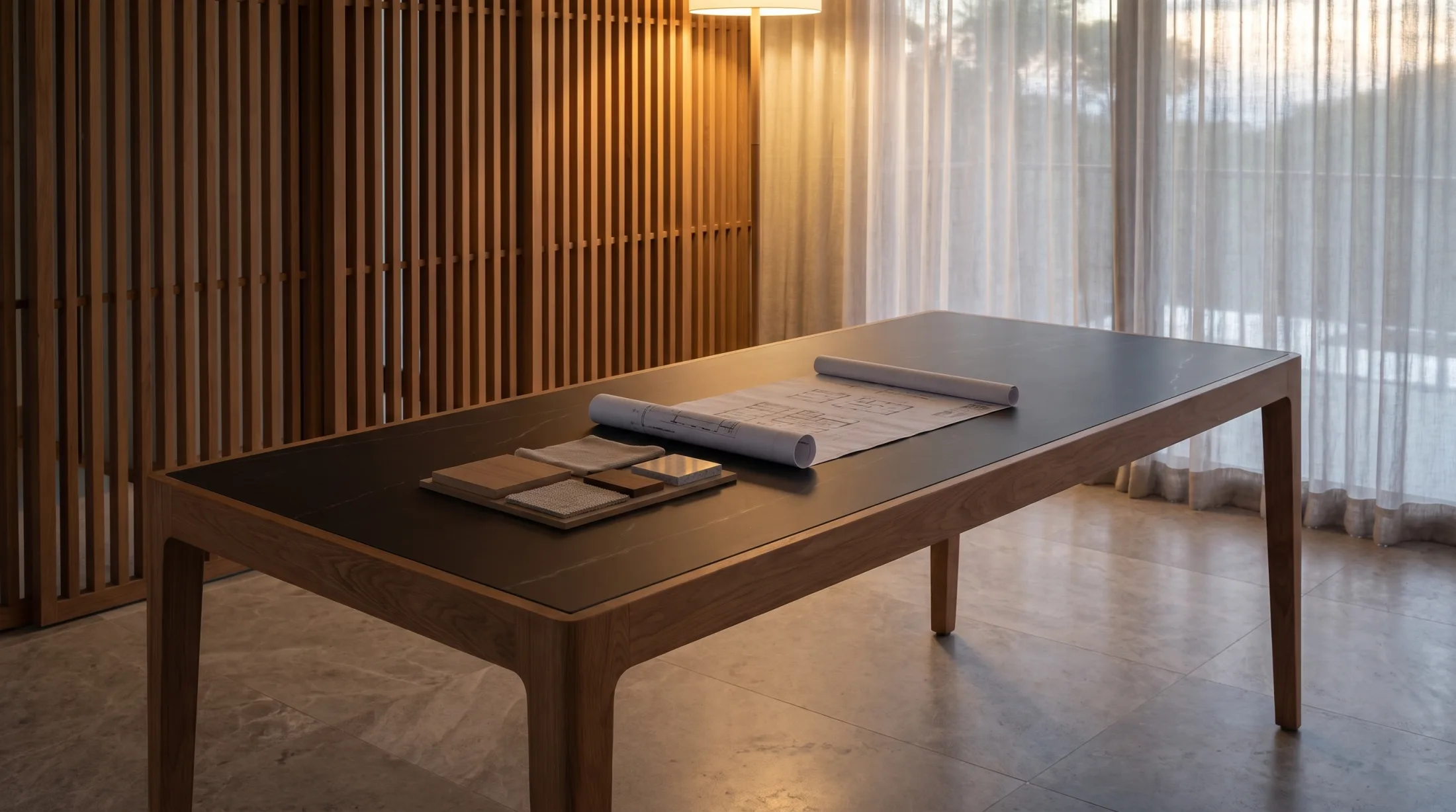 A specified project room with the plan still on the table