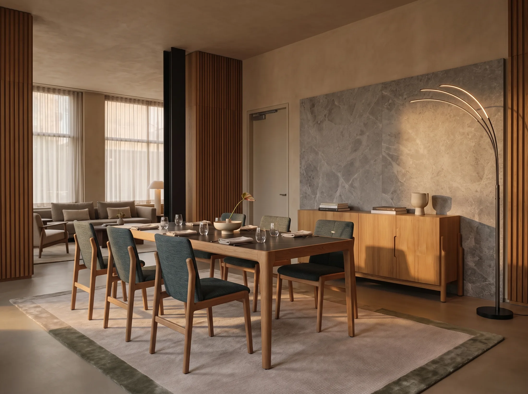 A restaurant private dining room set for the evening