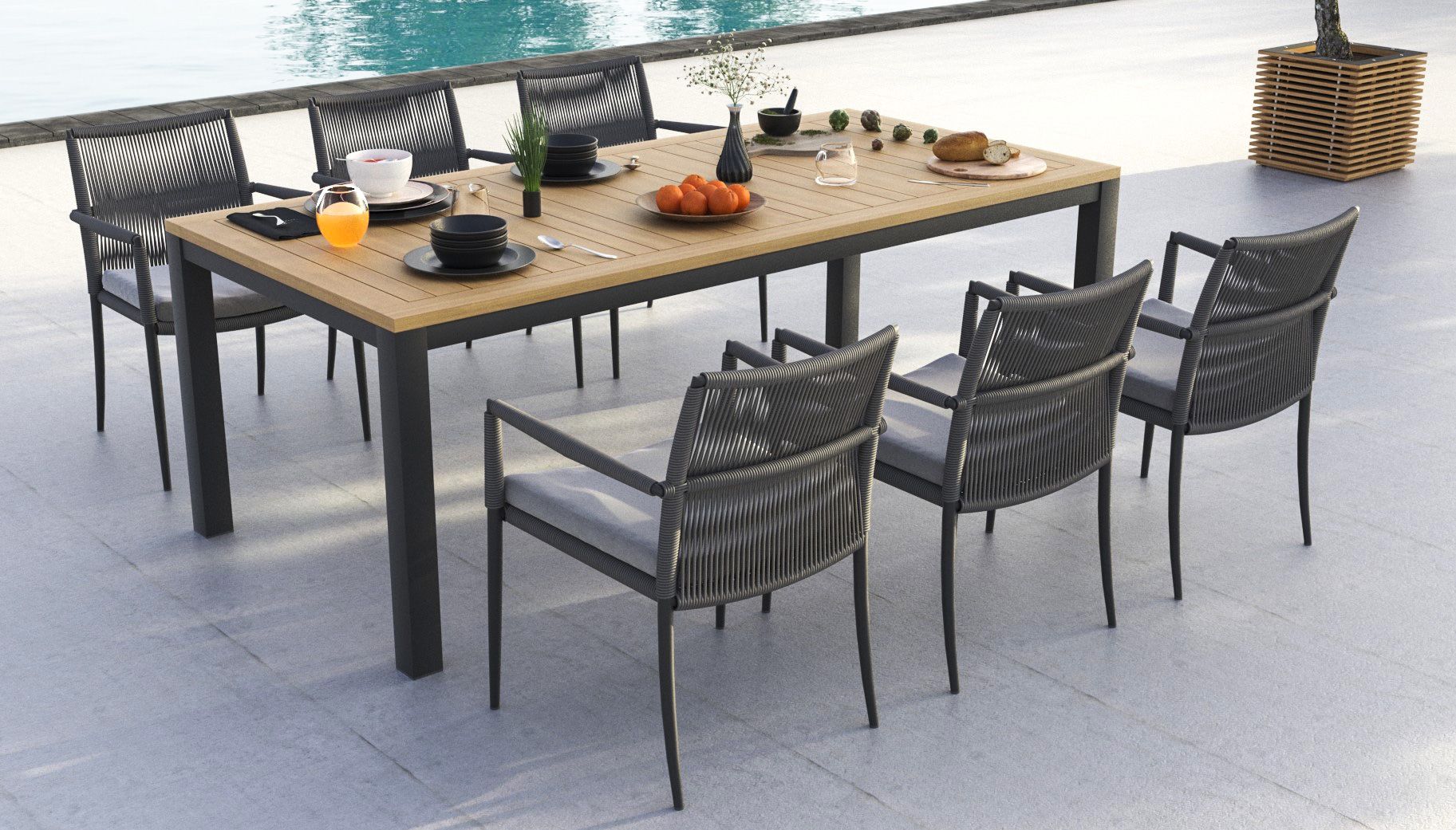 Geviner Dining Table With Cario Chairs, 10 Seat Round Outdoor Dining Table